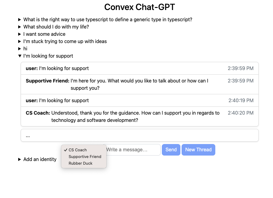 Screen grab of AI chat! in action